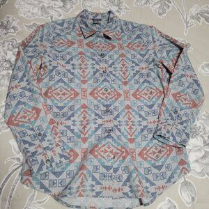 Eddie Bauer Cotton Flannel Shirt  Blue/Rust Size Small Petite EUC